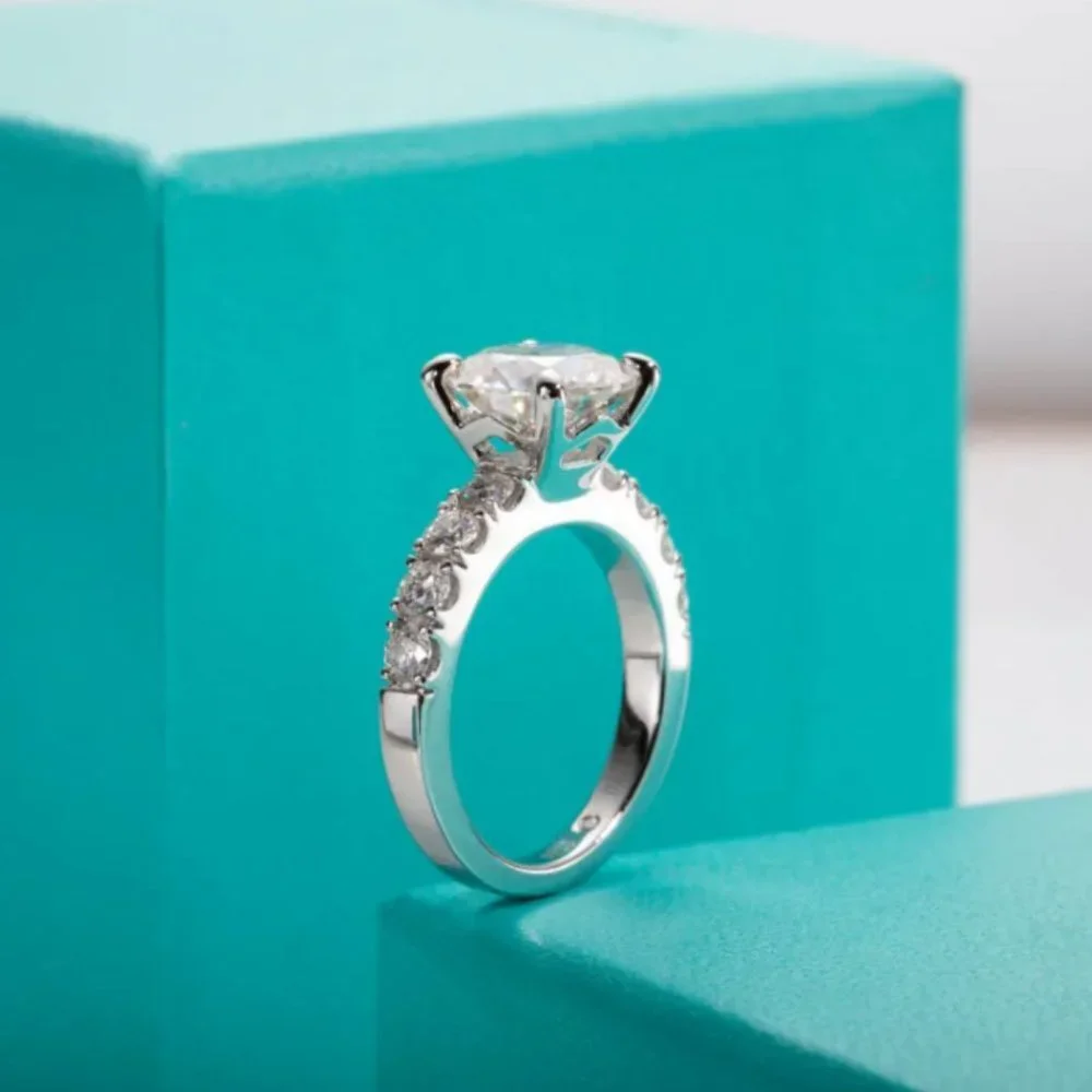 Certified 4.3 ct. t.w. Moissanite Diamond 4 Prone Solitaire Engagement R…